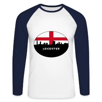 Leicester Angleterre Flag Skyline Souvenir de voyage - T-shirt baseball manches longues Homme - blanc/marine - Devant - Nik (191cm)