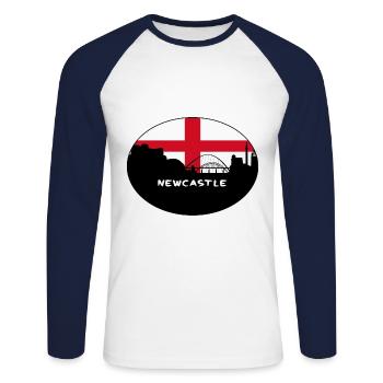 Newcastle Angleterre Flag Skyline Souvenir de voyage - T-shirt baseball manches longues Homme - blanc/marine - Devant - Nik (191cm)