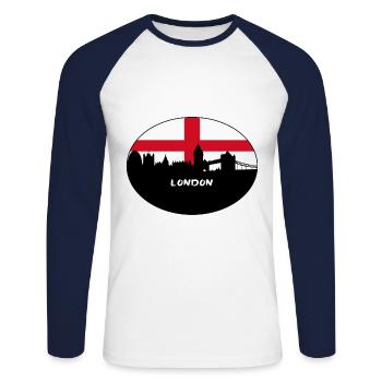 Londres Angleterre Flag Skyline Souvenir de voyage - T-shirt baseball manches longues Homme - blanc/marine - Devant - Nik (191cm)