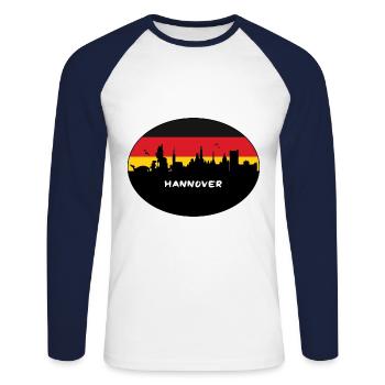 Hanovre Allemagne Flag Skyline Silhouette Voyage - T-shirt baseball manches longues Homme - blanc/marine - Devant - Nik (191cm)