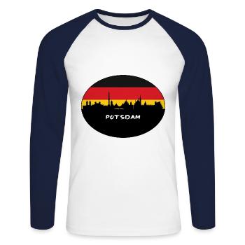 Potsdam Deutschland Flagge Skyline Silhouette Reisen - Unisex Baseballshirt langarm - Weiß/Navy - Vorne - Nik (191cm)