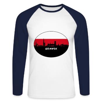 Danzig Polen Flagge Skyline Silhouette Reisen - Unisex Baseballshirt langarm - Weiß/Navy - Vorne - Nik (191cm)