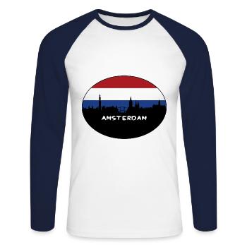 Amsterdam Niederlande Flagge Skyline Silhouette Trav - Unisex Baseballshirt langarm - Weiß/Navy - Vorne - Nik (191cm)