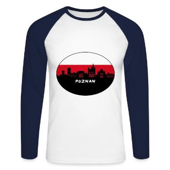 Poznan Poland Flag Skyline Silhouette Travel - Unisex Long Sleeve Baseball T-Shirt - white/navy - Front - Nik (191cm)