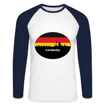 Hamburg Germany Flag Skyline Silhouette Travel - Unisex Long Sleeve Baseball T-Shirt - white/navy - Front - Nik (191cm)