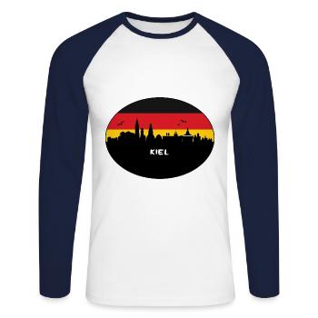 Kiel Germany Flag Skyline Silhouette Travel - Unisex Long Sleeve Baseball T-Shirt - white/navy - Front - Nik (191cm)