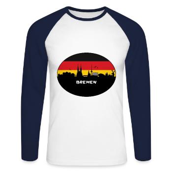 Brême Allemagne Flag Skyline Silhouette Voyage - T-shirt baseball manches longues Homme - blanc/marine - Devant - Nik (191cm)