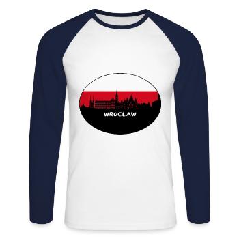 Wroclaw Pologne Flag Skyline Silhouette Voyage - T-shirt baseball manches longues Homme - blanc/marine - Devant - Nik (191cm)