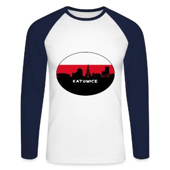 Katowice Pologne Flag Skyline Silhouette Voyage - T-shirt baseball manches longues Homme - blanc/marine - Devant - Nik (191cm)