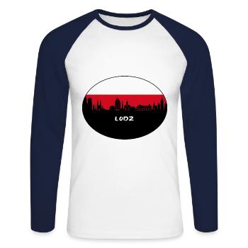 Lodz Pologne Flag Skyline Silhouette Voyage - T-shirt baseball manches longues Homme - blanc/marine - Devant - Nik (191cm)