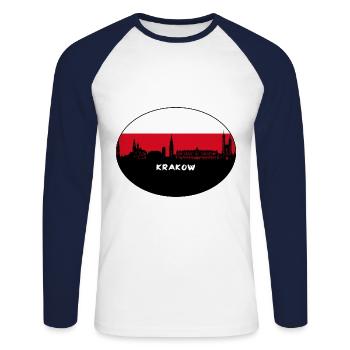 Krakau Polen Flagge Skyline Silhouette Reisen - Unisex Baseballshirt langarm - Weiß/Navy - Vorne - Nik (191cm)