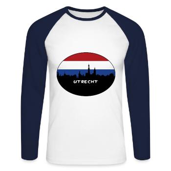 Utrecht Netherlands Flag Skyline Silhouette Travel - Unisex Long Sleeve Baseball T-Shirt - white/navy - Front - Nik (191cm)