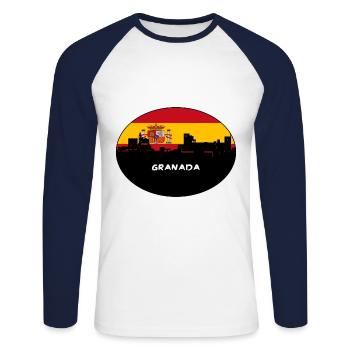 Grenade Espagne Drapeau Skyline Voyage Silhouette - T-shirt baseball manches longues Homme - blanc/marine - Devant - Nik (191cm)