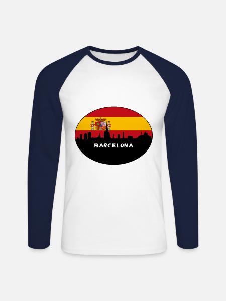 Barcelona-Spanien-Flaggen-Skyline-Schattenbild-Reise - Unisex Baseballshirt langarm - Weiß/Navy