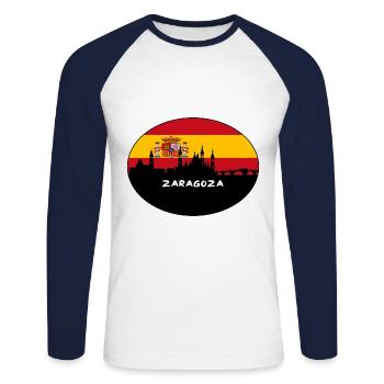 Zaragoza Spanien Flagge Skyline Silhouette Reisen - Unisex Baseballshirt langarm - Weiß/Navy - Vorne - Nik (191cm)