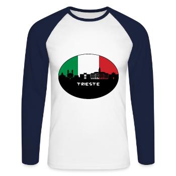 Trieste Italie Drapeau Skyline Voyage Silhouette - T-shirt baseball manches longues Homme - blanc/marine - Devant - Nik (191cm)