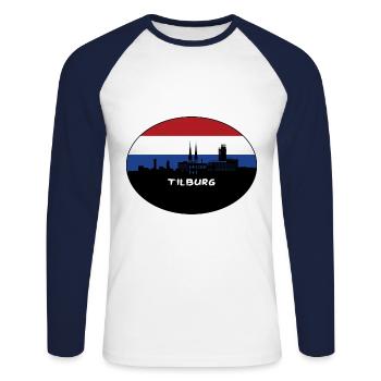Tilburg Niederlande Flagge Skyline Silhouette Reisen - Unisex Baseballshirt langarm - Weiß/Navy - Vorne - Nik (191cm)
