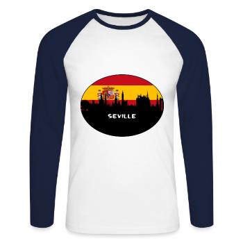 Séville Espagne Drapeau Skyline Voyage Silhouette - T-shirt baseball manches longues Homme - blanc/marine - Devant - Nik (191cm)