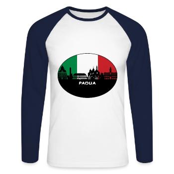 Padua-Italien-Flaggen-Skyline-Schattenbild-Reise - Unisex Baseballshirt langarm - Weiß/Navy - Vorne - Nik (191cm)