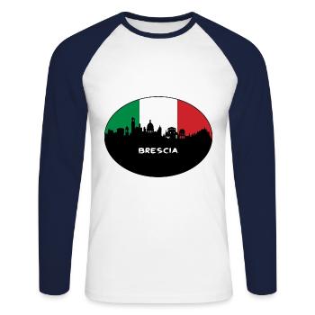 Brescia Italie Flag Skyline Silhouette Voyage - T-shirt baseball manches longues Homme - blanc/marine - Devant - Nik (191cm)