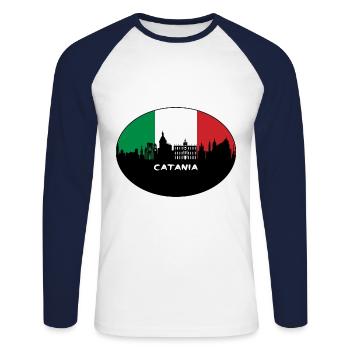 Catane Italie Drapeau Skyline Silhouette Travel - T-shirt baseball manches longues Homme - blanc/marine - Devant - Nik (191cm)