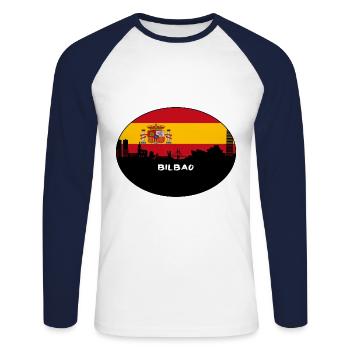 Bilbao Spain Flag Skyline Silhouette Travel - Unisex Long Sleeve Baseball T-Shirt - white/navy - Front - Nik (191cm)