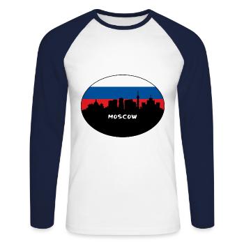 moscou, russie, drapeau, horizon, silhouette, voyage - T-shirt baseball manches longues Homme - blanc/marine - Devant - Nik (191cm)