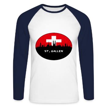St. Gallen Schweiz Flagge Skyline Silhouette Tra - Unisex Baseballshirt langarm - Weiß/Navy - Vorne - Nik (191cm)