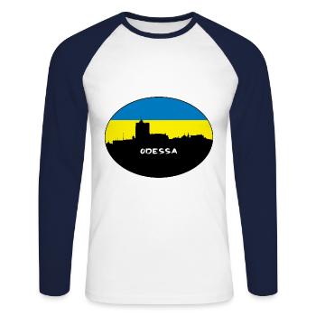 Odessa Ukraine Drapeau Skyline Voyage Silhouette - T-shirt baseball manches longues Homme - blanc/marine - Devant - Nik (191cm)