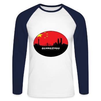 Guangzhou-China-Flaggen-Skyline-Schattenbild-Reise - Unisex Baseballshirt langarm - Weiß/Navy - Vorne - Nik (191cm)