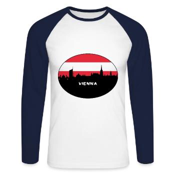 Vienne Autriche Flag Skyline Silhouette Voyage - T-shirt baseball manches longues Homme - blanc/marine - Devant - Nik (191cm)