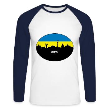 Kiew-Ukraine-Flaggen-Skyline-Schattenbild-Reise - Unisex Baseballshirt langarm - Weiß/Navy - Vorne - Nik (191cm)