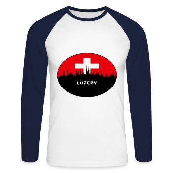Lucerne Suisse Flag Skyline Silhouette Voyage - T-shirt baseball manches longues Homme - blanc/marine - Devant - Nik (191cm)