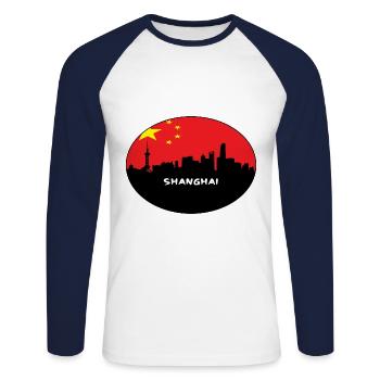 Shanghai-China-Flaggen-Skyline-Schattenbild-Reise - Unisex Baseballshirt langarm - Weiß/Navy - Vorne - Nik (191cm)