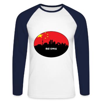 Pékin Chine Drapeau Skyline Silhouette Travel - T-shirt baseball manches longues Homme - blanc/marine - Devant - Nik (191cm)