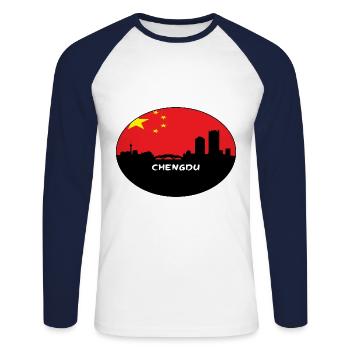 Chengdu China Flag Skyline Silhouette Travel - Unisex Long Sleeve Baseball T-Shirt - white/navy - Front - Nik (191cm)