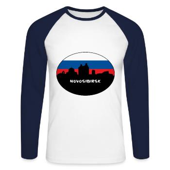 Novossibirsk Russie Flag Skyline Silhouette Voyage - T-shirt baseball manches longues Homme - blanc/marine - Devant - Nik (191cm)