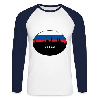 Kazan Russie Drapeau Skyline Silhouette Travel - T-shirt baseball manches longues Homme - blanc/marine - Devant - Nik (191cm)