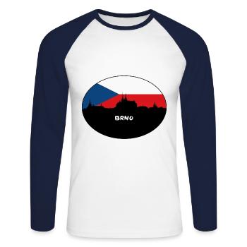 Brünn Tschechien Flagge Skyline Silhouette Reisen - Unisex Baseballshirt langarm - Weiß/Navy - Vorne - Nik (191cm)