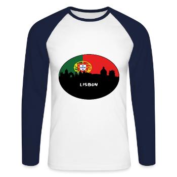 Lissabon-Portugal-Flaggen-Skyline-Schattenbild-Reise - Unisex Baseballshirt langarm - Weiß/Navy - Vorne - Nik (191cm)