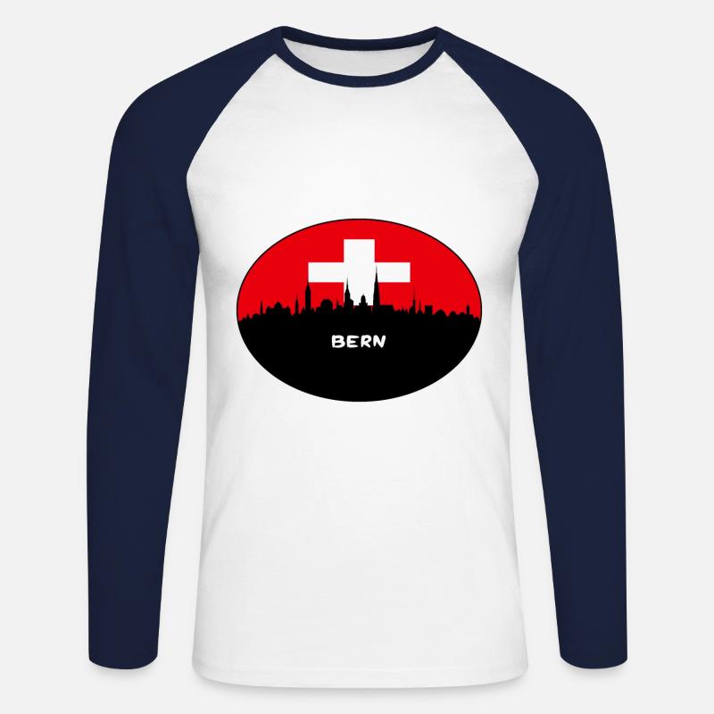 Bern-Schweiz-Flaggen-Skyline-Schattenbild-Reise - Unisex Baseballshirt langarm - Weiß/Navy