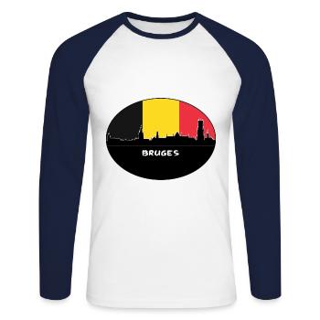 Bruges Belgique Flag Skyline Silhouette Voyage - T-shirt baseball manches longues Homme - blanc/marine - Devant - Nik (191cm)