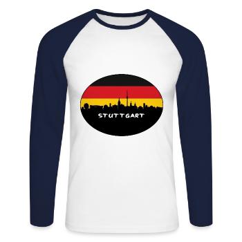 Stuttgart Allemagne Drapeau Skyline Silhouette Travel - T-shirt baseball manches longues Homme - blanc/marine - Devant - Nik (191cm)