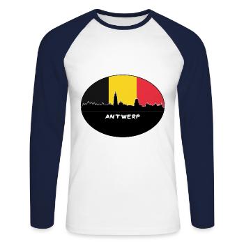Antwerp Belgium Flag Skyline Silhouette Travel - Unisex Long Sleeve Baseball T-Shirt - white/navy - Front - Nik (191cm)
