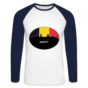 Gand Belgique Drapeau Skyline Silhouette Travel - T-shirt baseball manches longues Homme - blanc/marine - Devant - Nik (191cm)