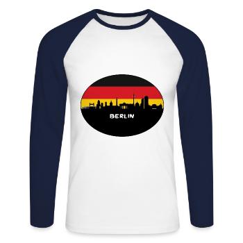 Berlin Germany Flag Skyline Silhouette Travel - Unisex Long Sleeve Baseball T-Shirt - white/navy - Front - Nik (191cm)