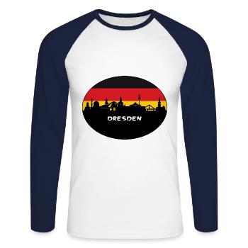 Dresde Allemagne Flag Skyline Silhouette Voyage - T-shirt baseball manches longues Homme - blanc/marine - Devant - Nik (191cm)