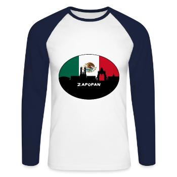 Zapopan Mexique Drapeau Skyline Voyage Silhouette - T-shirt baseball manches longues Homme - blanc/marine - Devant - Nik (191cm)