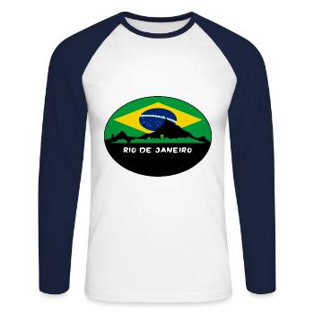 Rio De Janeiro Brasilien Flagge Skyline Silhouette Trav - Unisex Baseballshirt langarm - Weiß/Navy - Vorne - Nik (191cm)