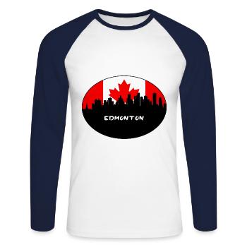 Edmonton Canada Drapeau Skyline Voyage Silhouette - T-shirt baseball manches longues Homme - blanc/marine - Devant - Nik (191cm)